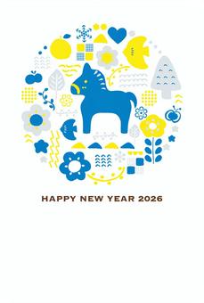 2026午年年賀状46スウェーデン国旗色 2026午年年賀状46スウェーデン国旗色 午年,2026,年賀状,北欧風,年賀,テンプレート,午,馬,洋風,カジュアルのイラスト素材