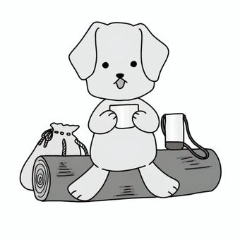 ピクニックの犬（白黒） 山,山登り,ハイキング,犬,探検,趣味,登山,挑戦,山脈,山道のイラスト素材