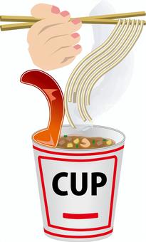 カップラーメン食べる カップラーメン,インスタント,食事,お手軽,麺,湯気,食べる,箸,手のイラスト素材