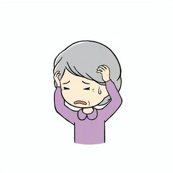 頭を抱えるシニア女性 頭,抱える,どうしよう,困る,悩む,考える,シニア,女性,老人,祖母のイラスト素材