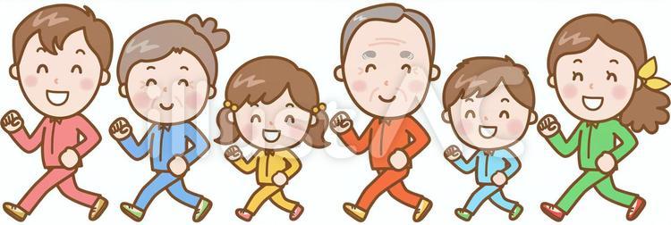 ウォーキング：三世代（長袖）JPEG 運動,スポーツ,ウォーキングのイラスト素材