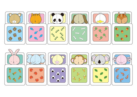 ちびぬいフトンセット ちびぬい,フトン,動物,くま,ねこ,パンダ,いぬ,アヒル,リス,うさぎのイラスト素材