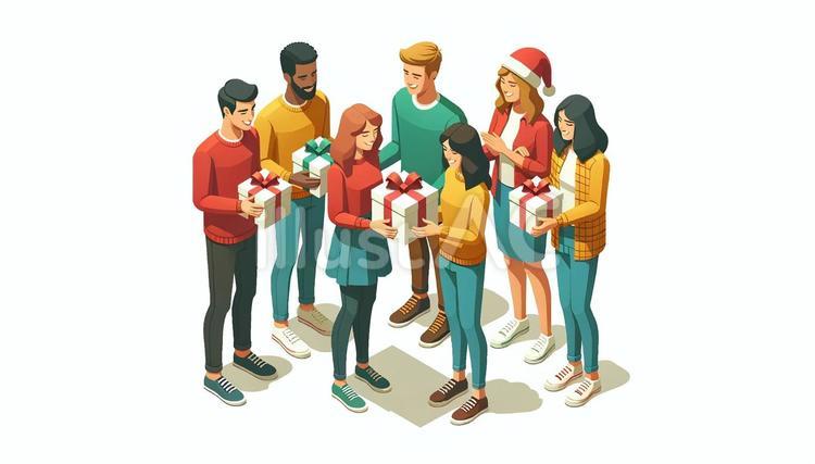 クリスマスを楽しむ友人・仲間 クリスマス,イブ,パーティーのイラスト素材