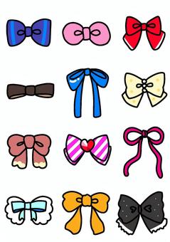 色々なリボンのイラスト素材 リボン,アクセサリー,蝶ネクタイ,赤,青,黒,ピンク,オレンジ,かわいい,イラストのイラスト素材