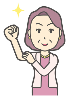  お金持ちマダム-174-バスト おばさん,自信,ガッツポーズ,腕まくり,中年,女性,富裕層,マダム,裕福,お金持ちのイラスト素材