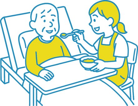 介護ベッドで食事介助 介護,福祉,高齢者,食事介助,シニア,老人,介護職,介護施設,デイサービス,ベッドのイラスト素材