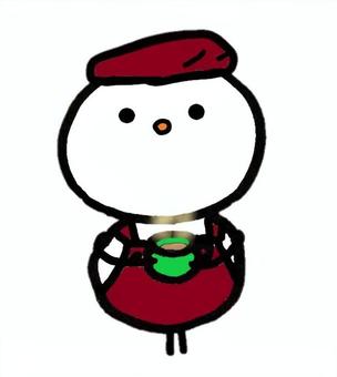 カフェゆきだるま ゆきだるま,カフェ,かわいい,ほっこり,手描き,冬,温かい,雪,コーヒーのイラスト素材