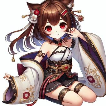 Cute cat-eared girl in a kimono, JPG and PNG Cute cat-eared girl in a kimono, cat ear, female, girl, JPG and PNG