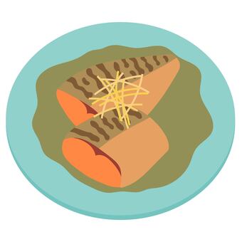 サバの味噌煮 サバ,味噌煮,和食,煮魚,魚,魚介類,ショウガ,針生姜,料理,食べ物のイラスト素材