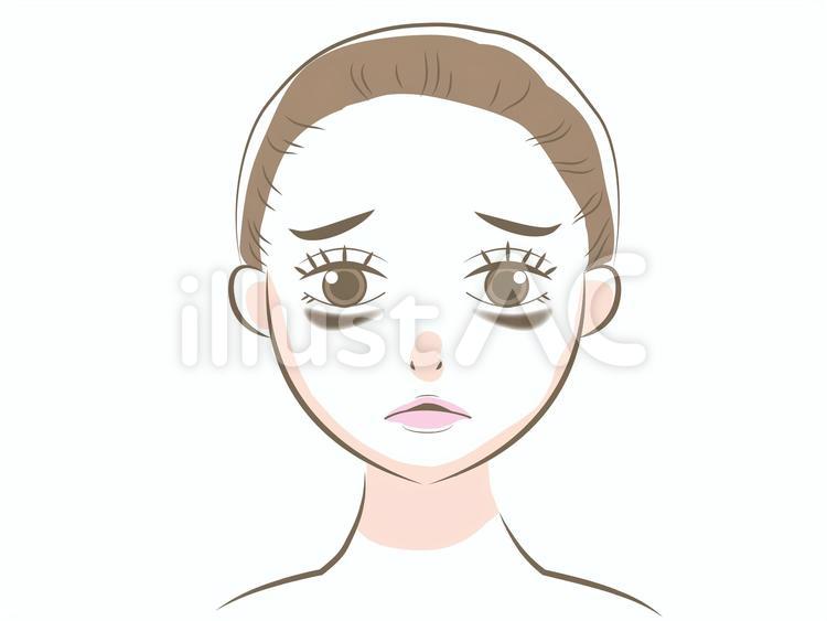 目のクマに悩む女性の顔 女性,綺麗,すっぴんのイラスト素材