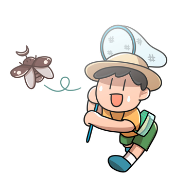 虫取りをしている男の子 男の子,子供,虫取り,昆虫,網,屋外,遊びのイラスト素材