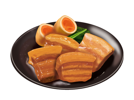 つやつや豚の角煮 豚の角煮,料理,豚肉,ゆで卵,煮卵,手描き,リアル,艶,食べ物,和食のイラスト素材