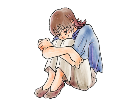 座って落ち込む(泣く)女性・背景なし 座って落ち込む(泣く)女性・背景なし 落ち込む,座る,女性,女,女の子,20代,30代,メンタルヘルス,ネガティブ,疲労のイラスト素材