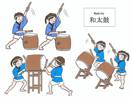 和太鼓 和太鼓,太鼓,こども,子供,部活,セット,祭り,小学生,中学生のイラスト素材