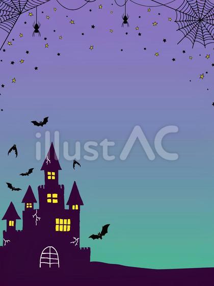 ハロウィンのフレーム⑨縦_城_緑グラデ