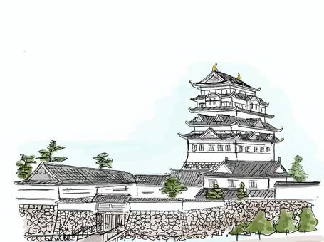 手書きのお城 城,江戸時代,戦国時代,建物,砦,天守閣,堀,屋根,鯱のイラスト素材