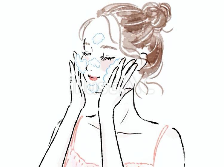 洗顔フォームの泡で顔を洗うおしゃれな女性 女性,洗顔,泡のイラスト素材