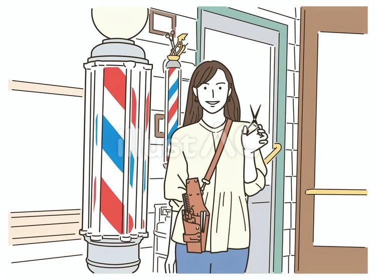 散髪ハサミを持つカメラ目線の理容師の女性 床屋,理容師,ヘアスタイリストのイラスト素材