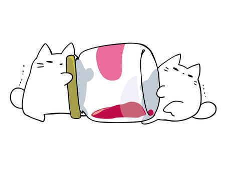 あかん ねこ ねこ,白猫,瓶,蓋,ジャム,開かない,かたい,密封,肉球,主線ありのイラスト素材