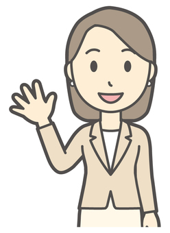 笑顔で手を振っているスーツ女性 笑顔,会社員,女性,スーツ,ビジネス,仕事,ol,人,大人,ビジネスウーマンのイラスト素材