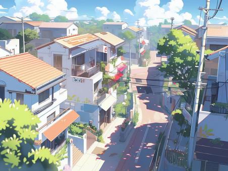 Illustration, residential area, from above, daytime, 