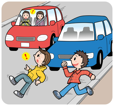 停車中の車の前を渡るのは危険【交通安全】 人物,小学生,子ども,児童,少年,男の子,男子,かわいい,車,自動車のイラスト素材