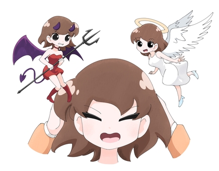 天使と悪魔に揺さぶられる女子 女性,女子,女の子,天使,悪魔,迷う,二択,困るのイラスト素材
