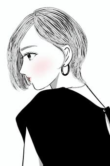   女性  モノクロ 美人 おしゃれ 女性,モノクロ,美人,おしゃれ,横顔のイラスト素材