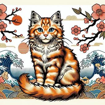 Ukiyo-e style cat, , JPG