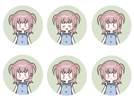 表情いろいろ！女の子のアイコンセットC 女の子,アイコン,セット,表情,人物,女性,アバター,プロフィール,顔,ゆるいのイラスト素材
