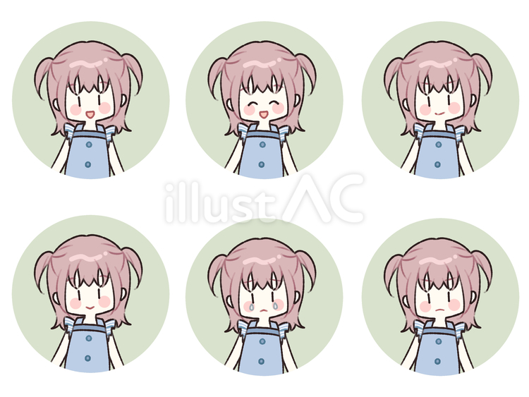 表情いろいろ！女の子のアイコンセットC 女の子,アイコン,セットのイラスト素材