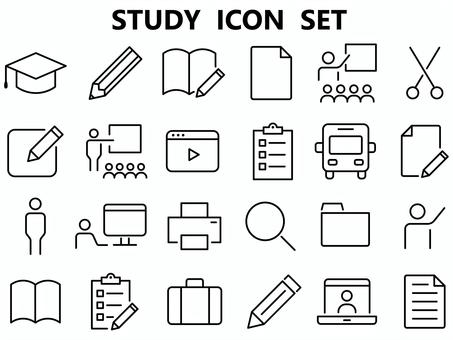 線画の勉強のアイコンセット アイコン,ピクトグラム,教育,勉強,学校,鉛筆,ペン,ノート,書類,講義のイラスト素材