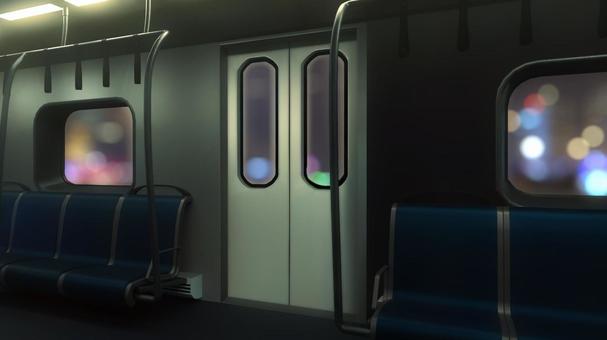海外風の電車の煌く夜空を映す暗い車内 電車,電車内,背景,乗り物,座席,吊り革,公共機関,交通機関,通勤,通学のイラスト素材