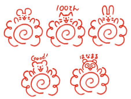 動物のはなまる 花まる,はなまる,花丸,good,よくできました,赤ペン,採点,添削,まる,ハナマルのイラスト素材