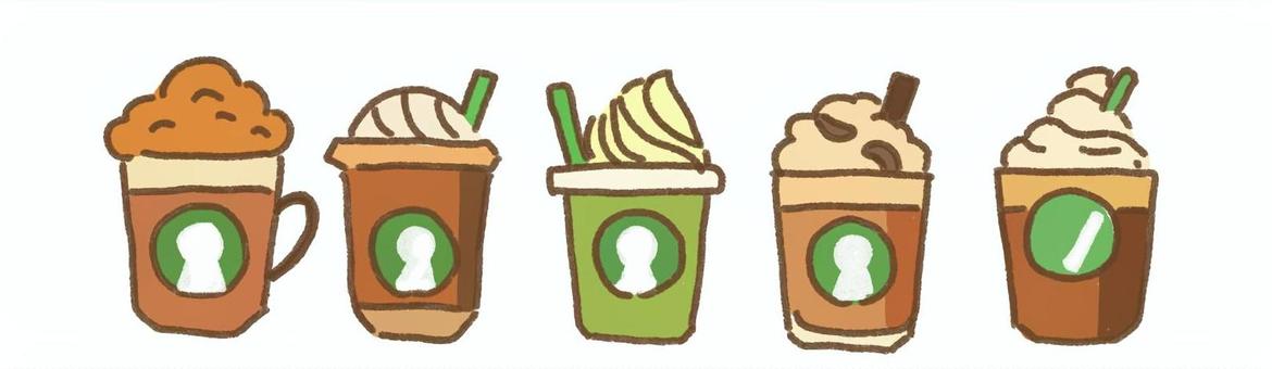 ５種のフラペなアイコン フラッペ,ドリンク,飲み物,カフェ,喫茶店,アイコン,シンプル,スイーツ,ホイップ,クリームのイラスト素材