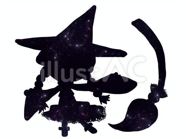絵本風で可愛い魔女の星屑シルエット 魔女,シルエット,絵本風のイラスト素材