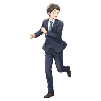 走る会社員の男性のアニメ風イラスト