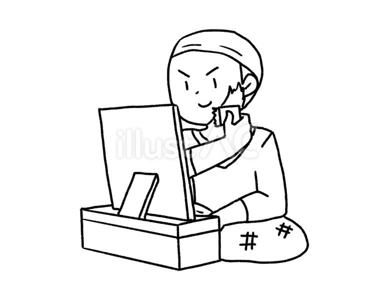 【白黒】おしろいを塗る役者【線画】 おしろい,役者,メイクのイラスト素材