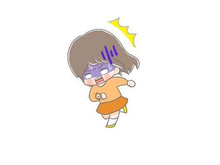 遅刻５ 手描き,女の子,茶髪,遅刻,時間,時計,慌てる,急ぐ,焦る,ガーンのイラスト素材
