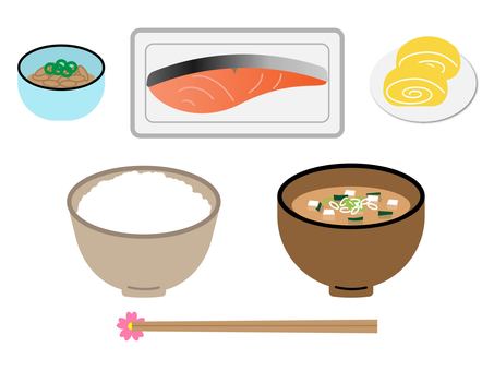 和食＿一汁三菜 和食,日本食,定食,一汁三菜,食事,主菜,副菜,ご飯,白米,炭水化物のイラスト素材