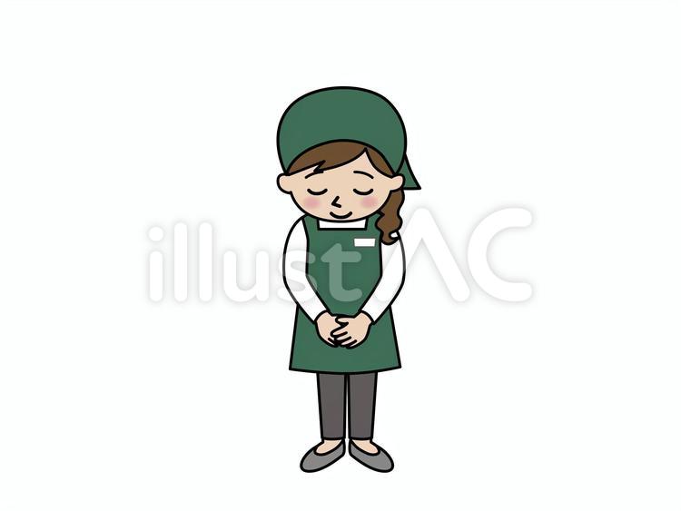 お辞儀をする三角巾をつけた女性の店員さん 店員,スーパー,女性のイラスト素材
