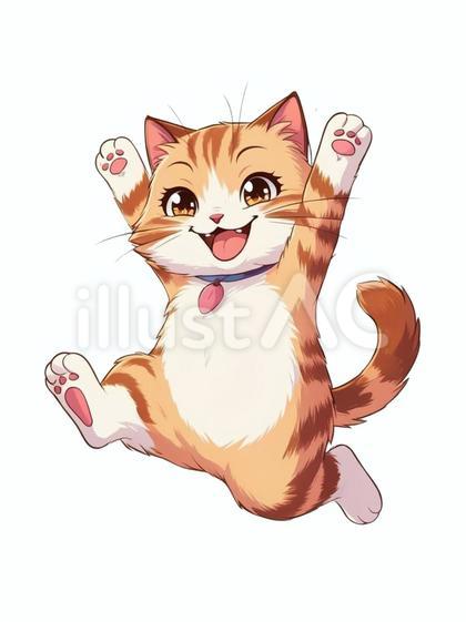 白バックに元気にジャンプしている可愛い猫