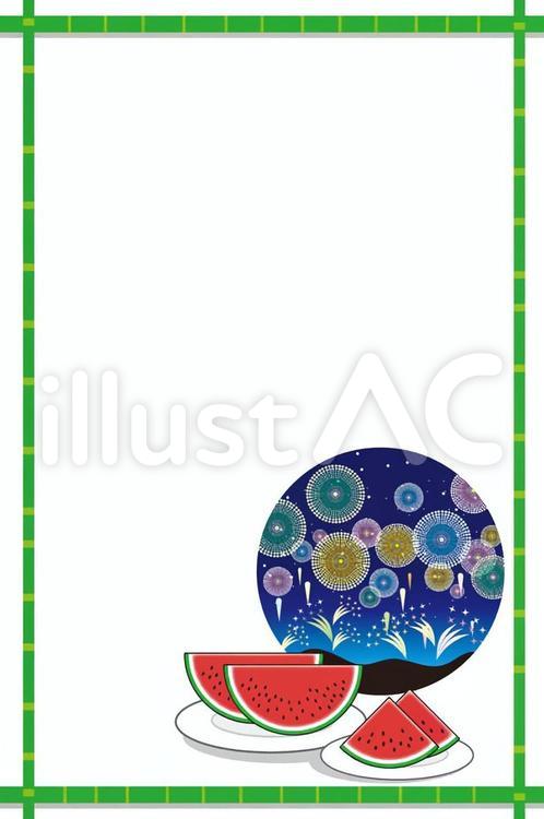 暑中見舞いハガキ（花火） 暑中見舞い,残暑見舞い,ハガキのイラスト素材