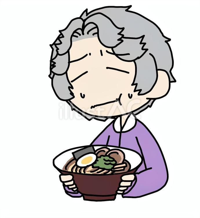 無理するおばあさんとラーメン おばあさん,無理,ラーメンのイラスト素材