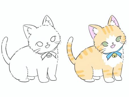 上目遣いが上手な猫さん 猫,茶トラ,鈴,リボン,ペット,可愛い,線画,塗り絵のイラスト素材