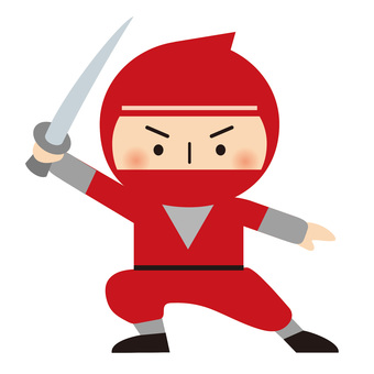 刀を構える忍者・赤 忍者,人物,全身,歴史,忍び,忍術,日本,戦国,着物,かわいいのイラスト素材