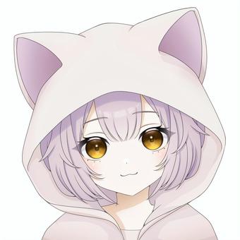 猫耳パーカーの女の子白 コスプレ,女子,女の子,美少女,萌え,アイコン,かわいい,フリー,無料,萌え系のイラスト素材