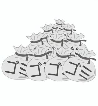 山積みのゴミ袋 ゴミ袋,山積み,廃棄,処分,白黒,片付けのイラスト素材