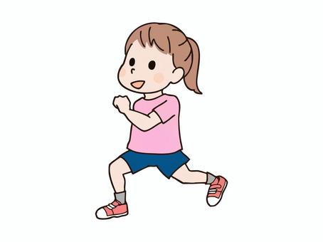 走る子供_ポニーテール2 子供,園児,幼児,小学生,児童,女の子,女児,少女,ポニーテール,一つ結びのイラスト素材