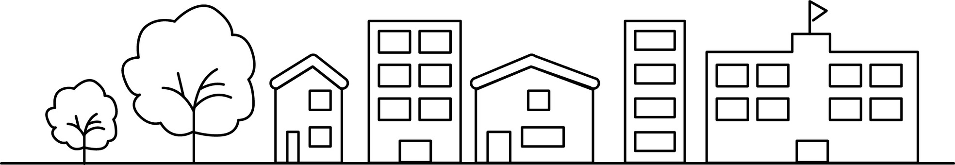 町線 町,建物,民家,ビル,生活,風景,シンプル,かわいい,デフォルメ,線のイラスト素材